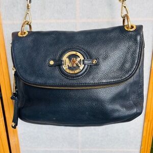 Michael Kors Stockard‎ Medium Leather Convertible Shoulder Bag Black Pebble
